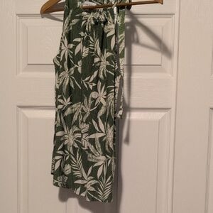 Gilli Green and White Leaf-Print Smocked Halter Top.
